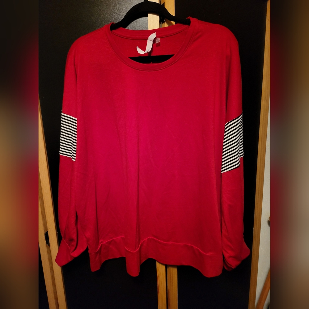 3X Red Top with Striped Accents